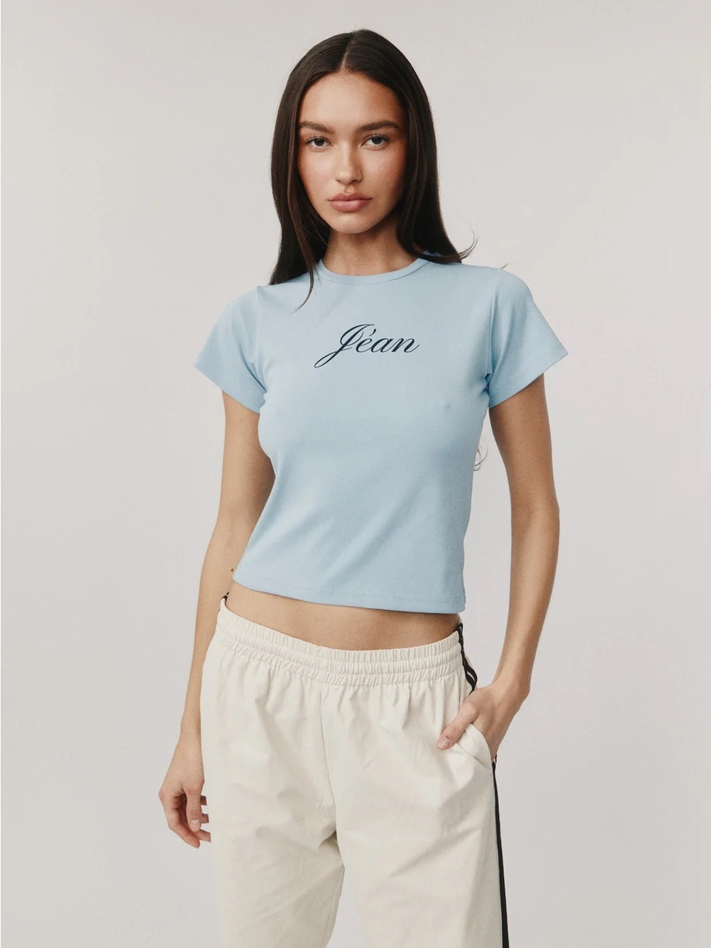 NWT With Jéan Jean Baby Tee Blue Fitted Stretch Cotton Y2K Logo Top M